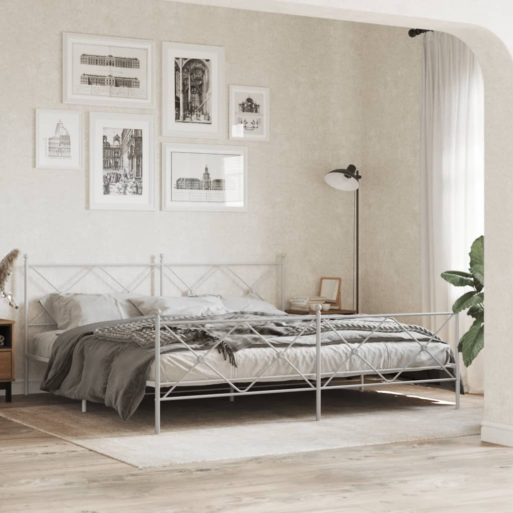 vidaXL Metal Bed Frame without Mattress with Footboard White 193x203cm