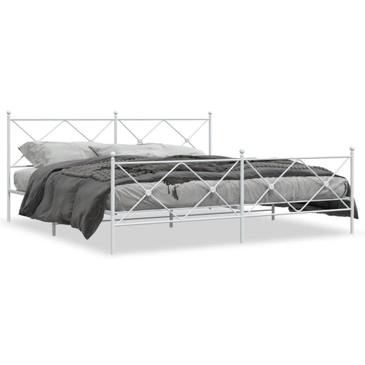 vidaXL Metal Bed Frame without Mattress with Footboard White 193x203cm