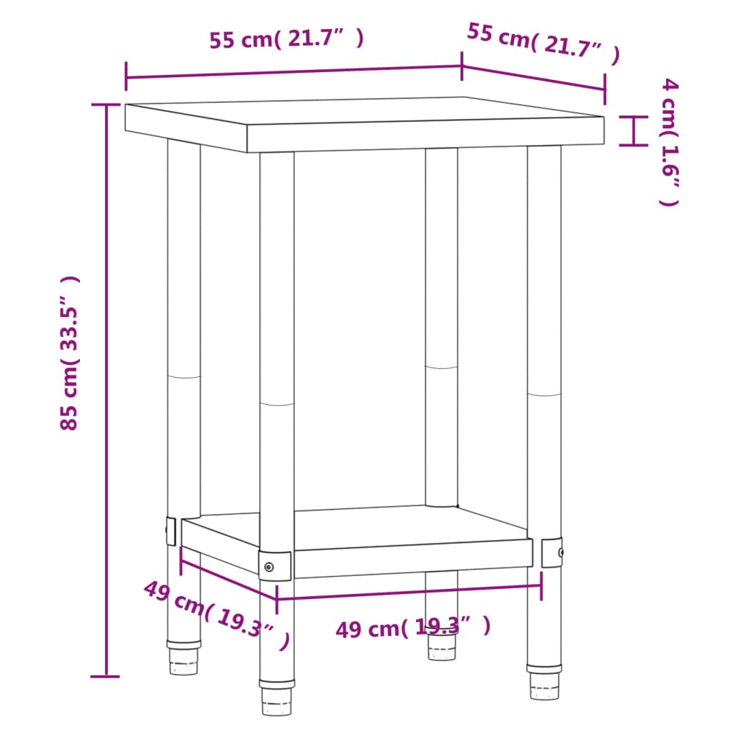 vidaXL Kitchen Work Table 55x55x85 cm Stainless Steel