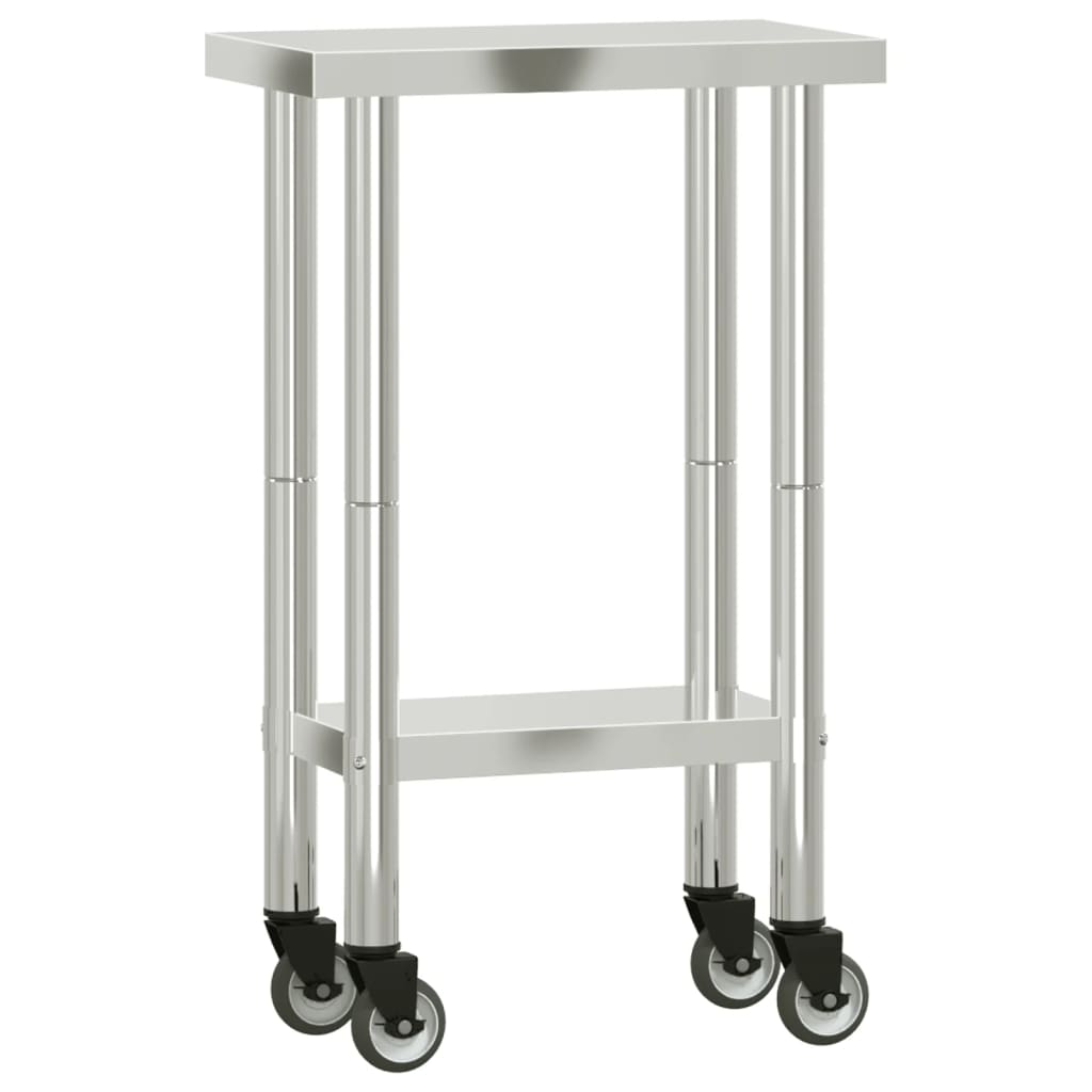 vidaXL Kitchen Work Table with Wheels 55x30x85 cm Stainless Steel