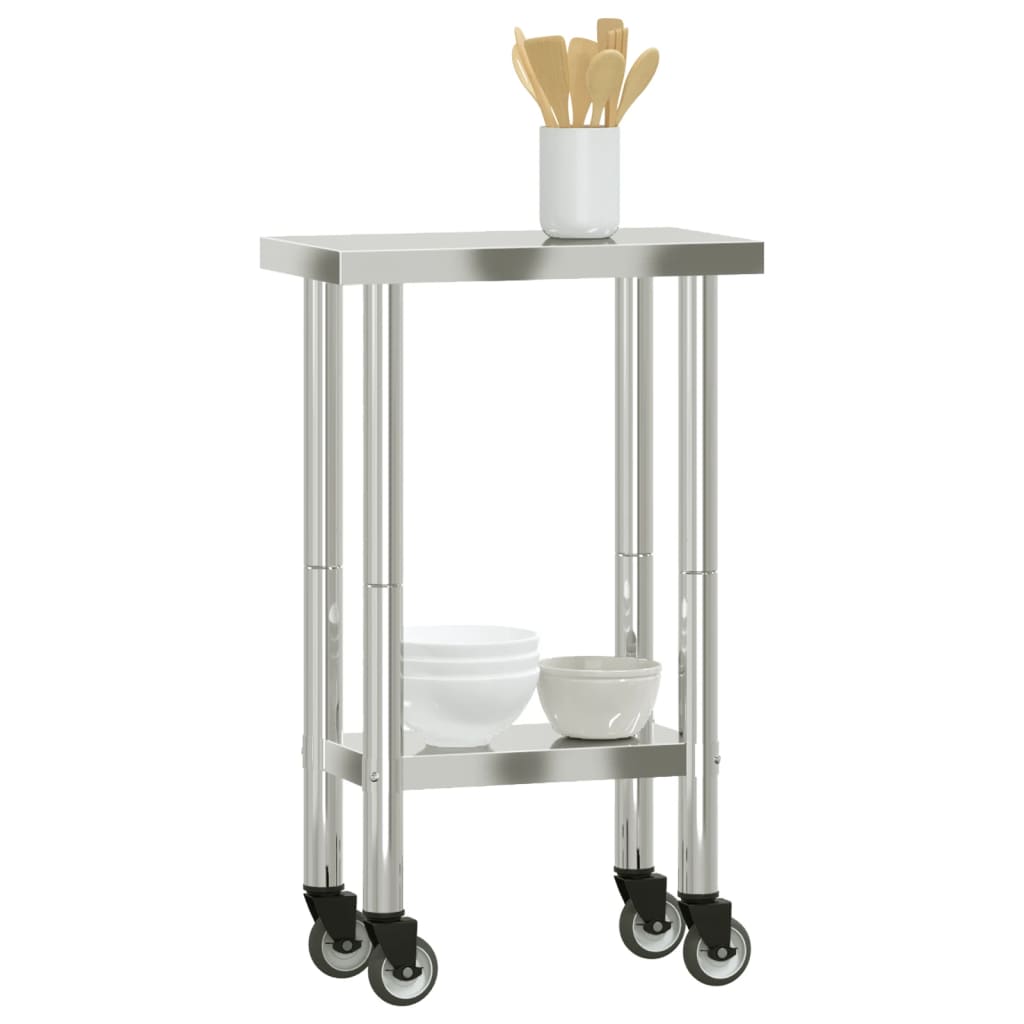 vidaXL Kitchen Work Table with Wheels 55x30x85 cm Stainless Steel