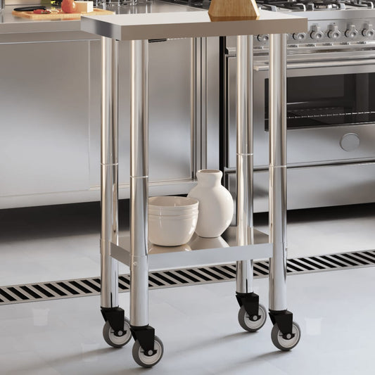 vidaXL Kitchen Work Table with Wheels 55x30x85 cm Stainless Steel