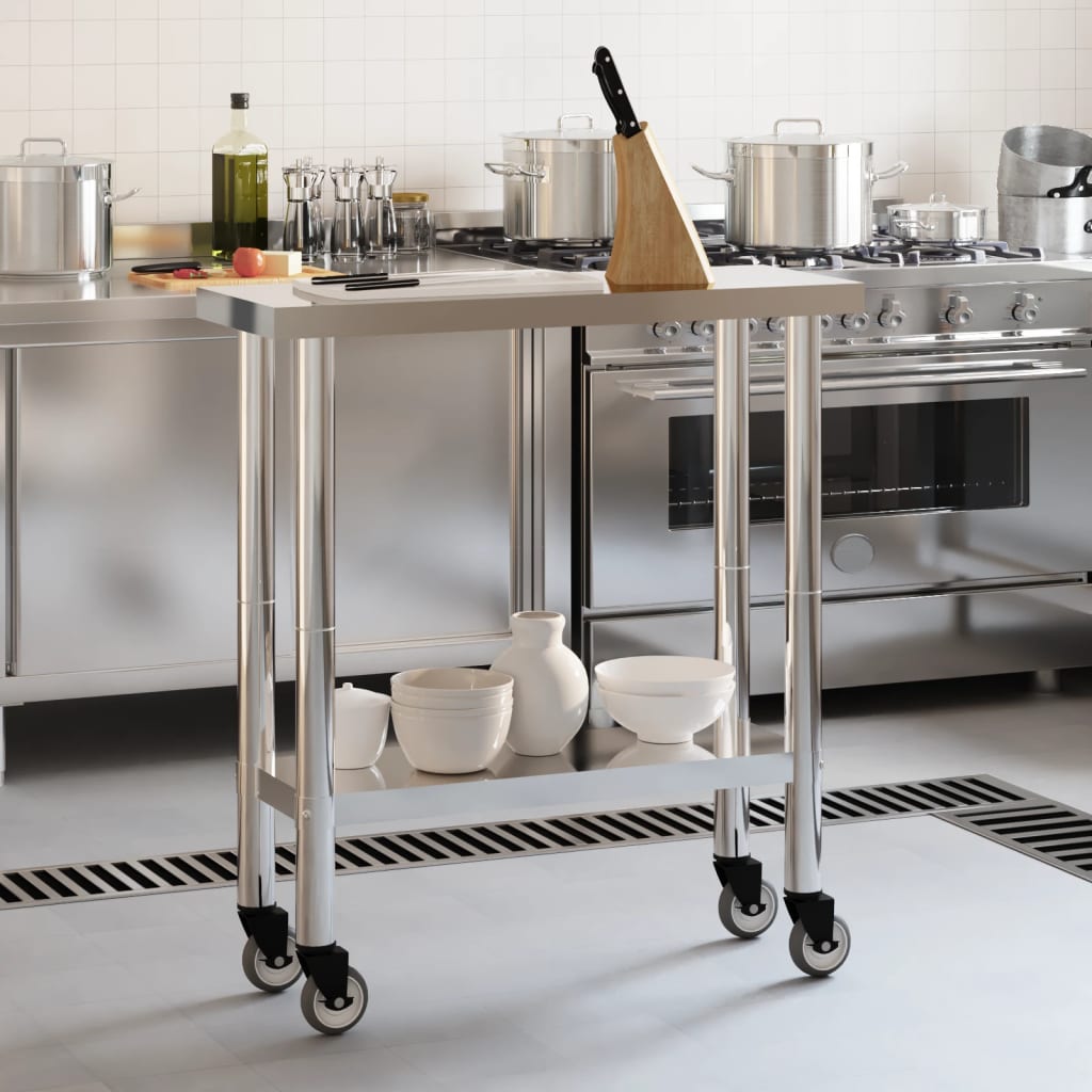 Kitchen Work Table with Wheels 82,5x30x85 cm Stainless Steel