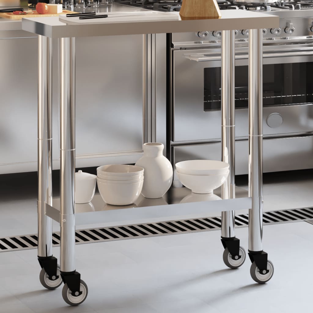 Kitchen Work Table with Wheels 82,5x30x85 cm Stainless Steel