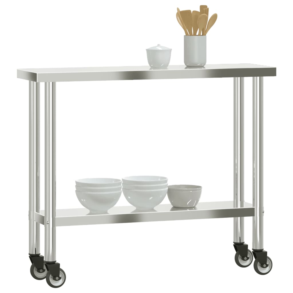 vidaXL Kitchen Work Table with Wheels 110x30x85 cm Stainless Steel