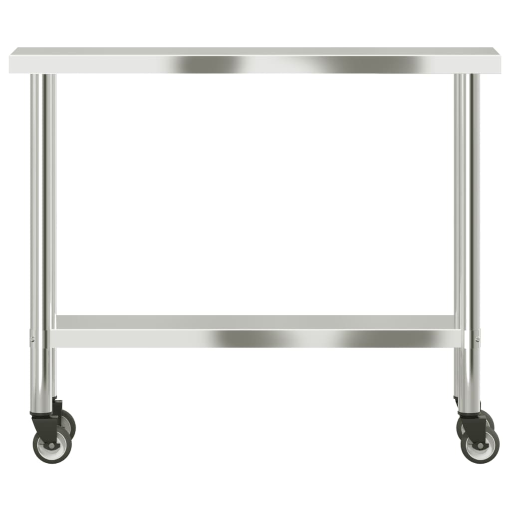 vidaXL Kitchen Work Table with Wheels 110x30x85 cm Stainless Steel