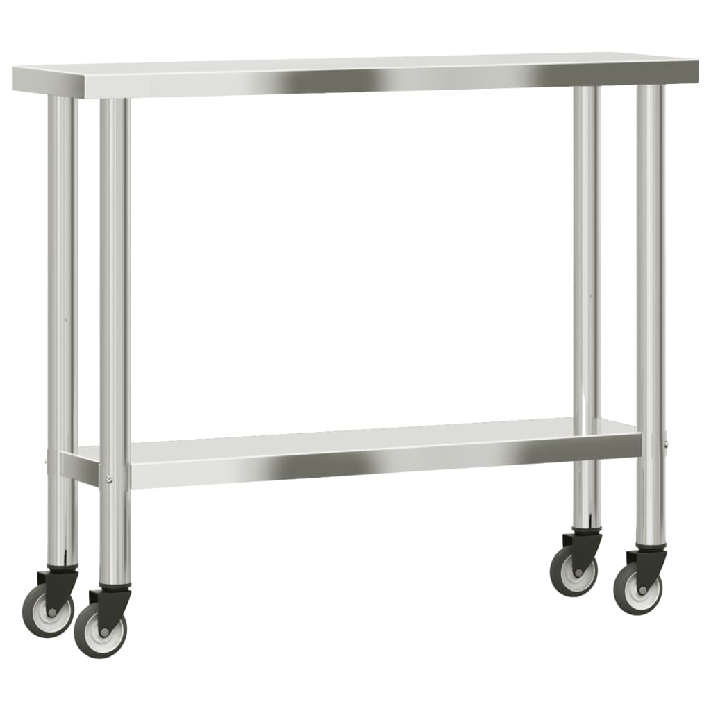 vidaXL Kitchen Work Table with Wheels 110x30x85 cm Stainless Steel