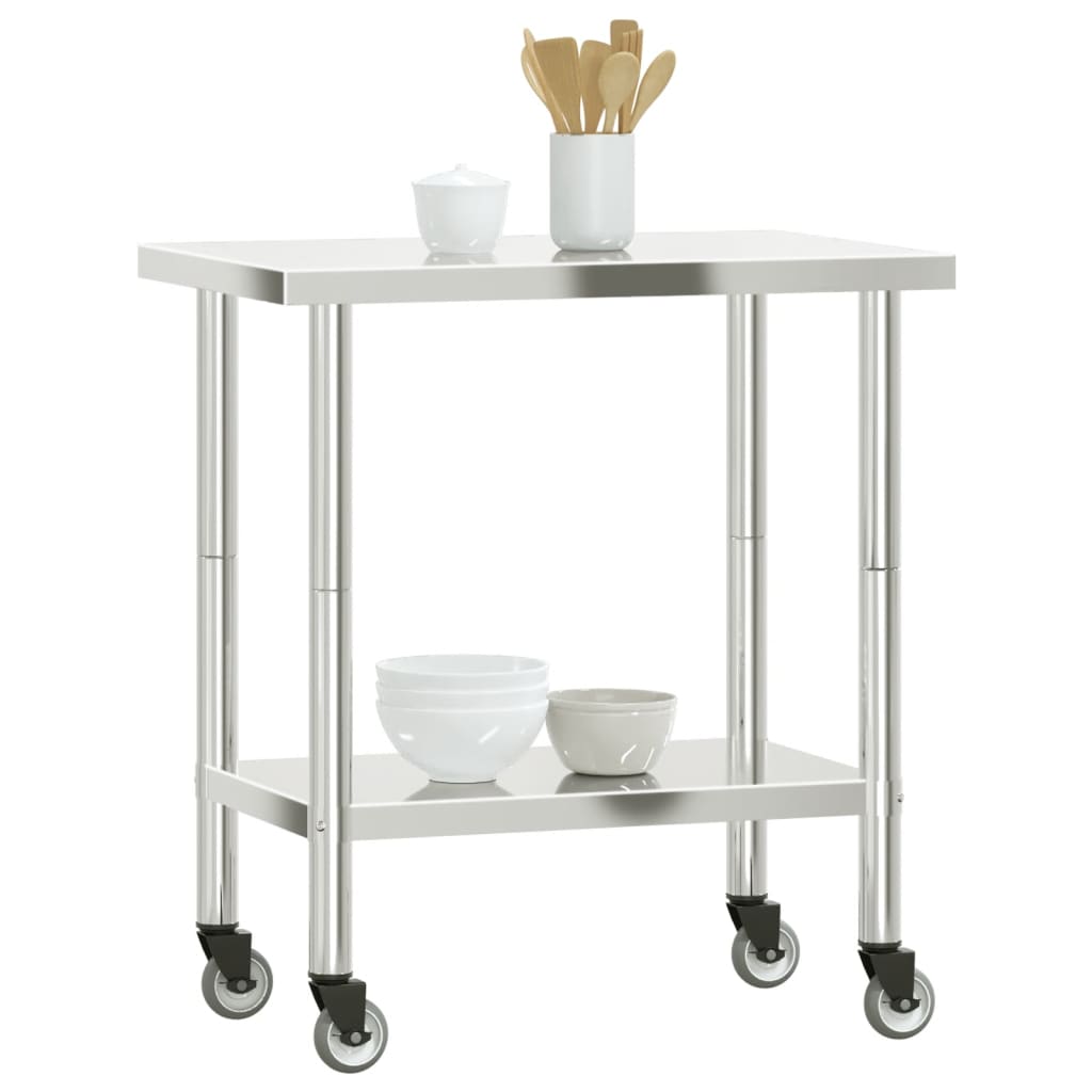 vidaXL Kitchen Work Table with Wheels 82.5x55x85 cm Stainless Steel