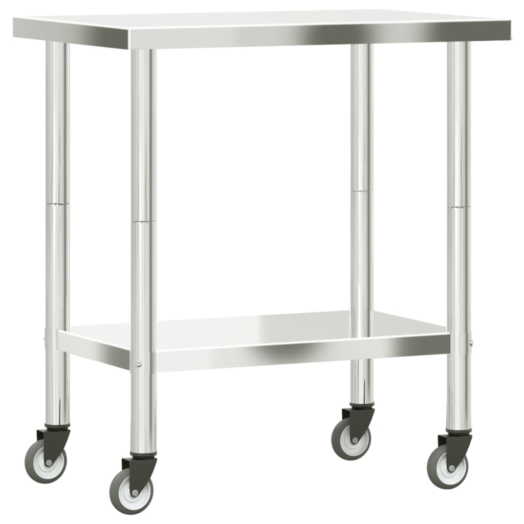 vidaXL Kitchen Work Table with Wheels 82.5x55x85 cm Stainless Steel