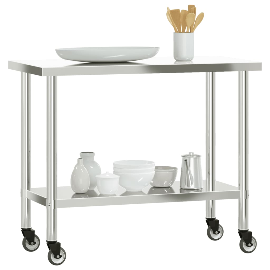 vidaXL Kitchen Work Table with Wheels 110x55x85 cm Stainless Steel