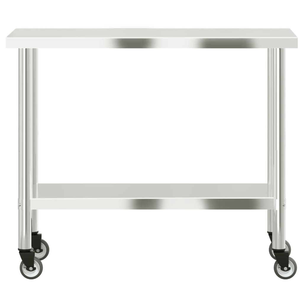 vidaXL Kitchen Work Table with Wheels 110x55x85 cm Stainless Steel