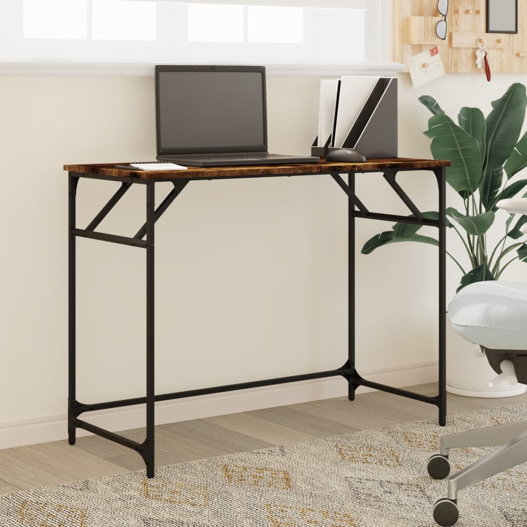 Desk Smoked Oak 100x45x76 cm Engineered Wood and Powder-coated Steel