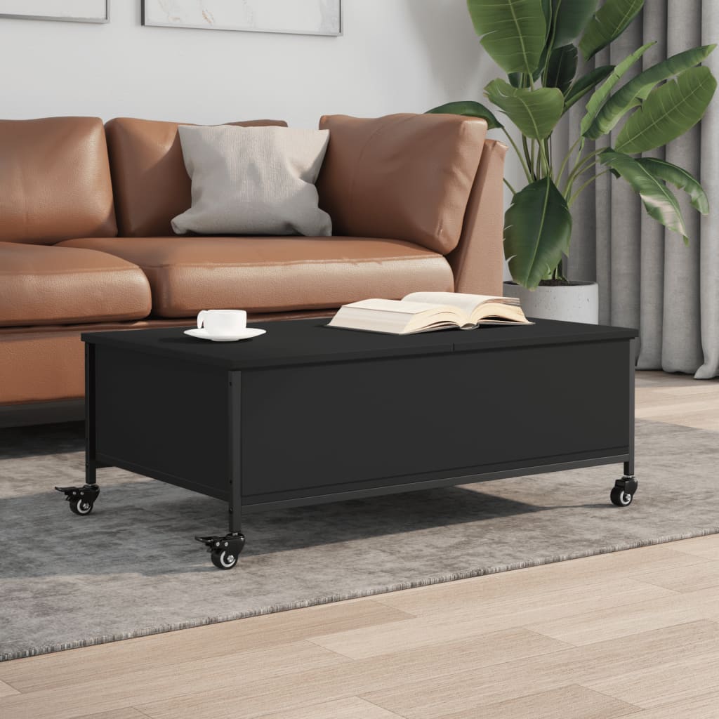 vidaXL Coffee Table with Wheels Black 91x55x34 cm Engineered Wood