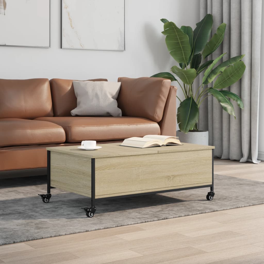 Coffee Table with Wheels Sonoma Oak 91x55x34 cm Engineered Wood