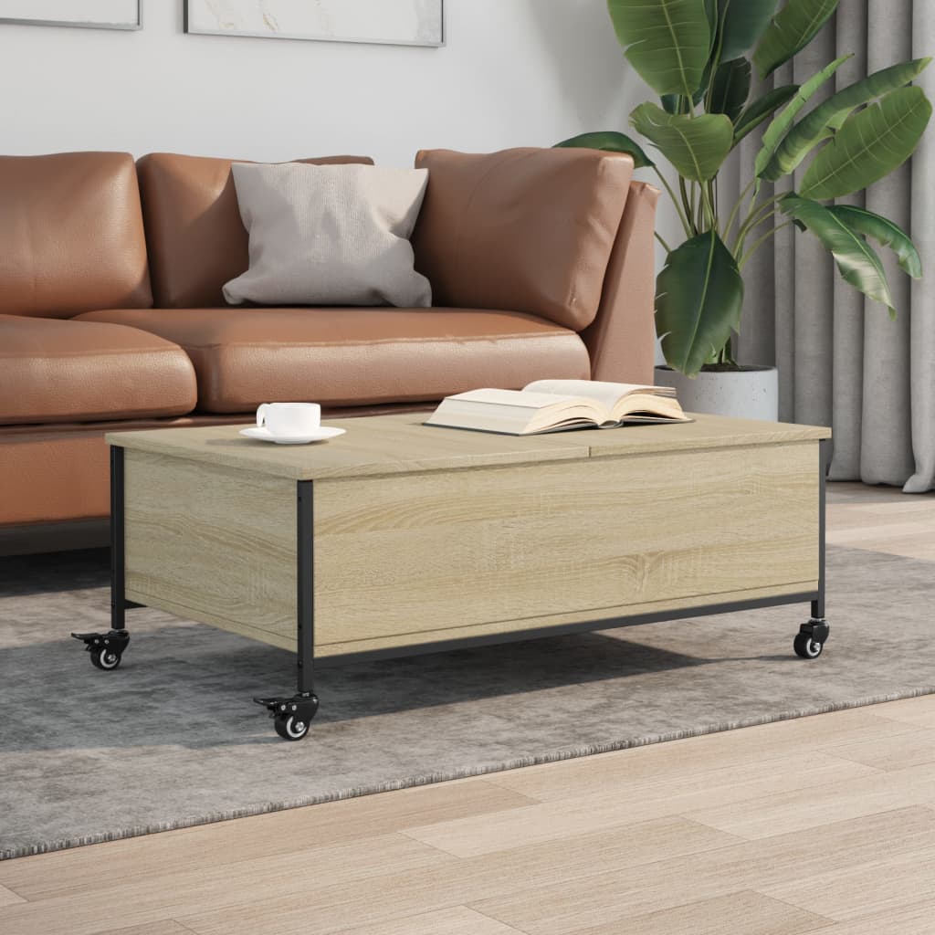 Coffee Table with Wheels Sonoma Oak 91x55x34 cm Engineered Wood