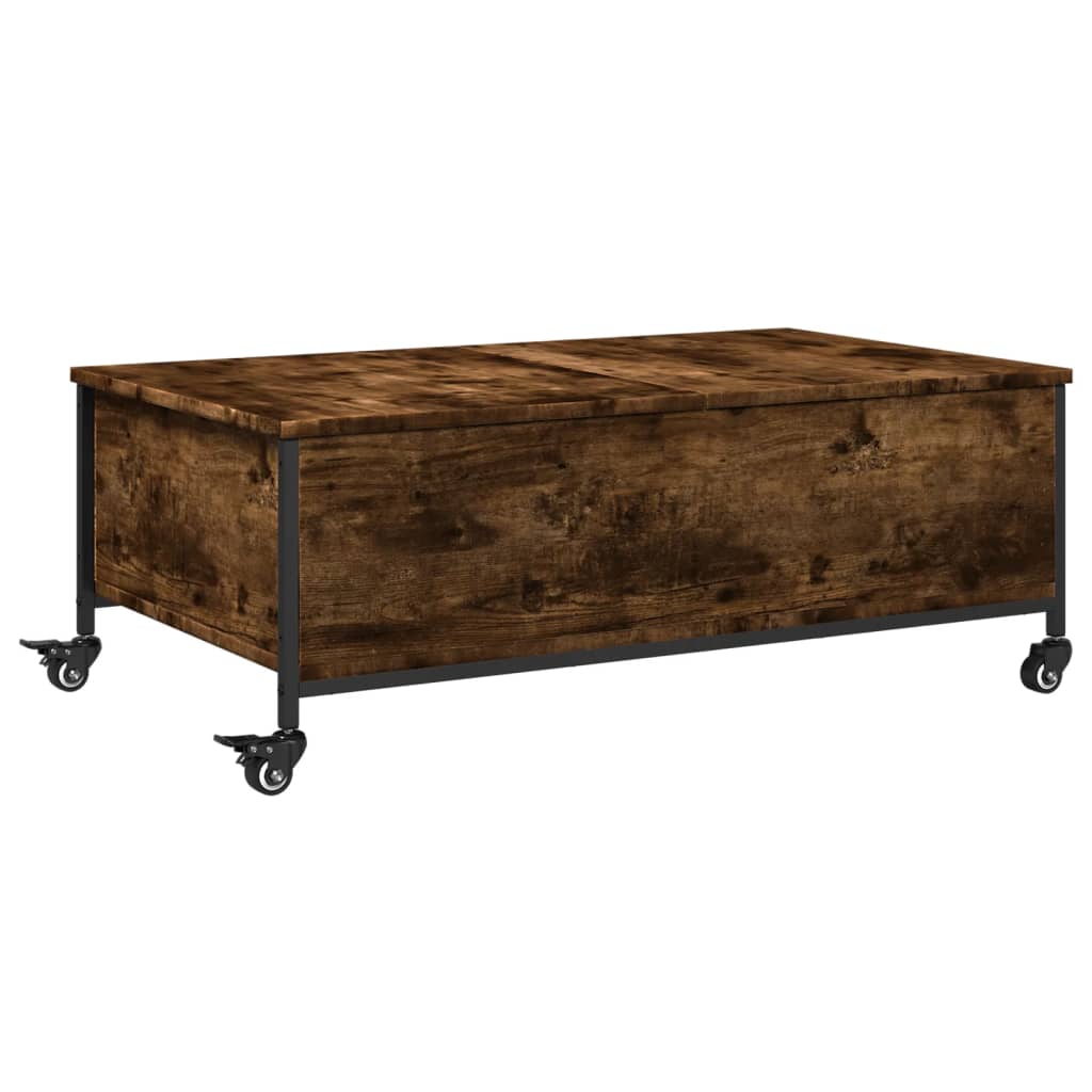 Coffee Table with Wheels Smoked Oak 91x55x34 cm Engineered Wood