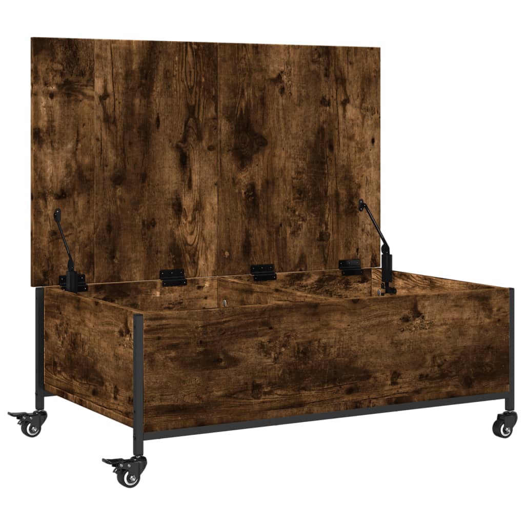 Coffee Table with Wheels Smoked Oak 91x55x34 cm Engineered Wood
