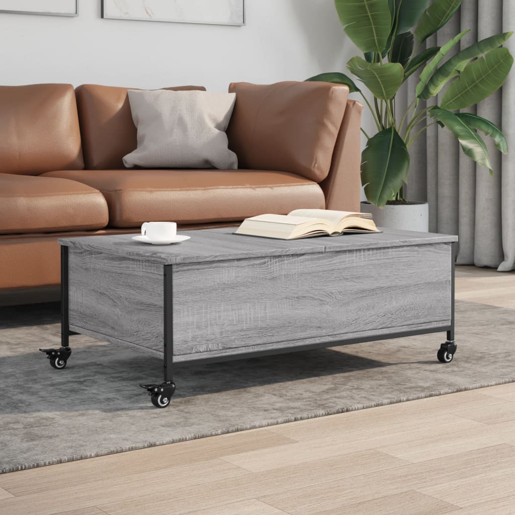 Coffee Table with Wheels Grey Sonoma 91x55x34 cm Engineered Wood