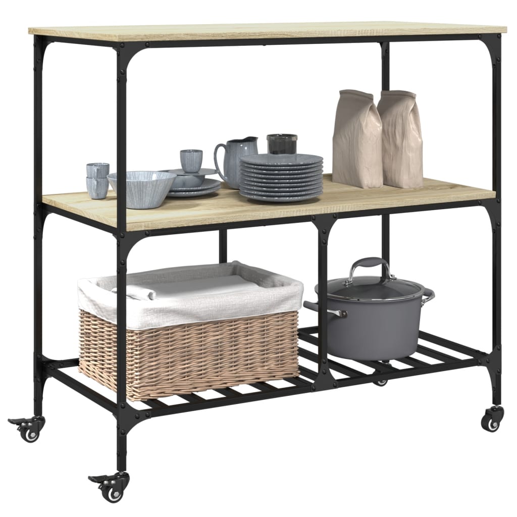 vidaXL Kitchen Trolley Sonoma Oak 100x50x95 cm Engineered Wood