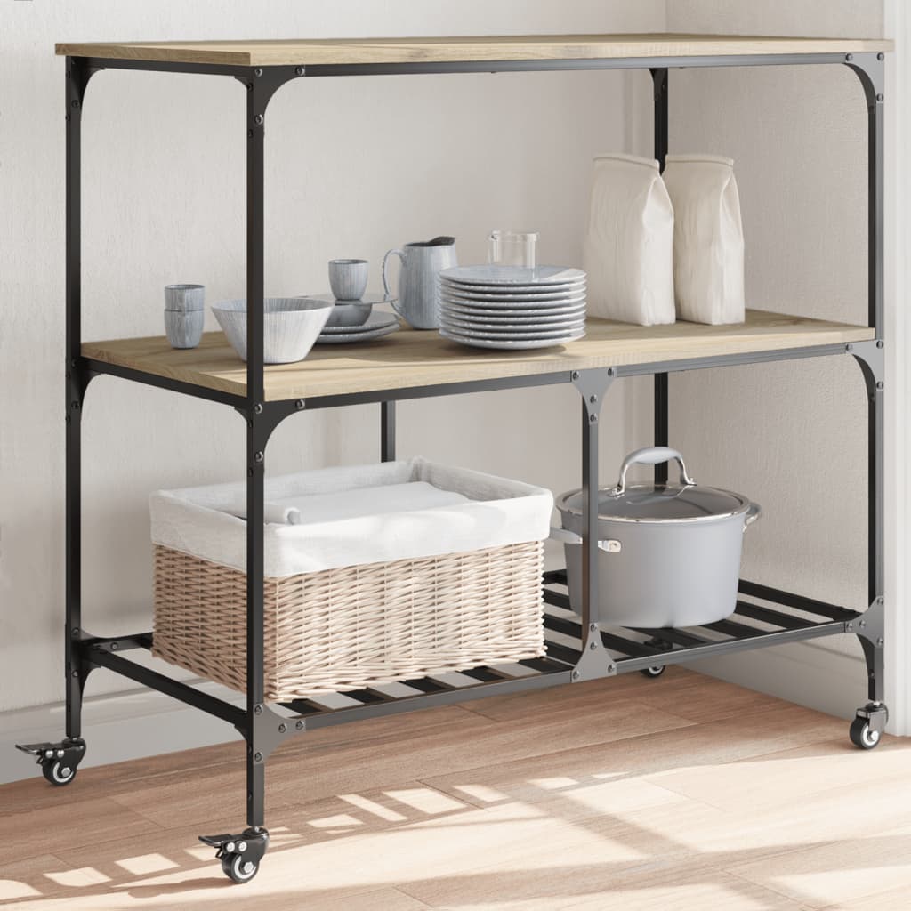 vidaXL Kitchen Trolley Sonoma Oak 100x50x95 cm Engineered Wood