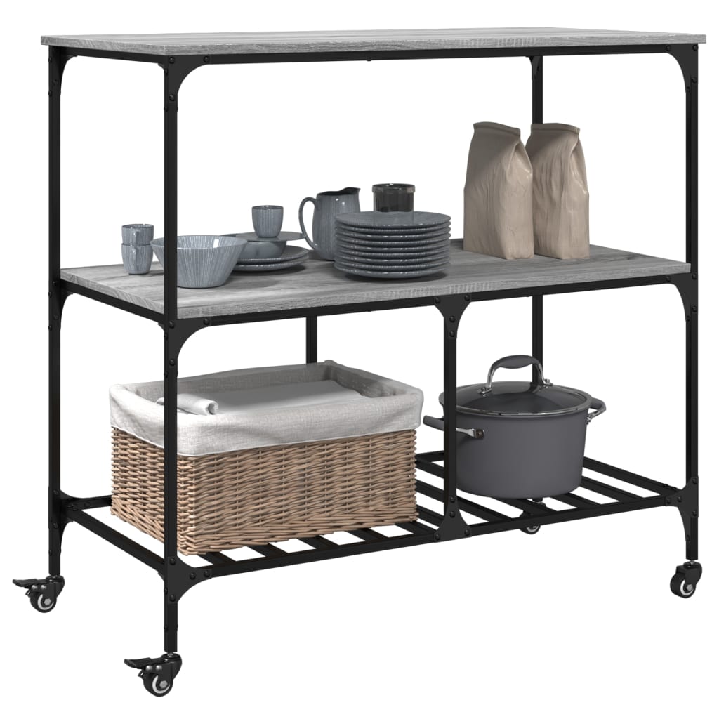 vidaXL Kitchen Trolley Grey Sonoma 100x50x95 cm Engineered Wood