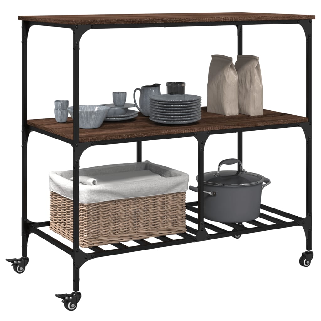 vidaXL Kitchen Trolley Brown Oak 100x50x95 cm Engineered Wood