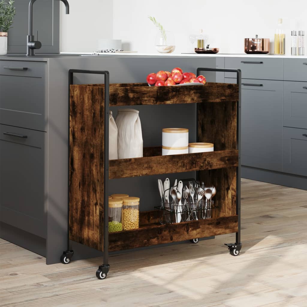 vidaXL Kitchen Trolley Smoked Oak 70x30x82 cm Engineered Wood