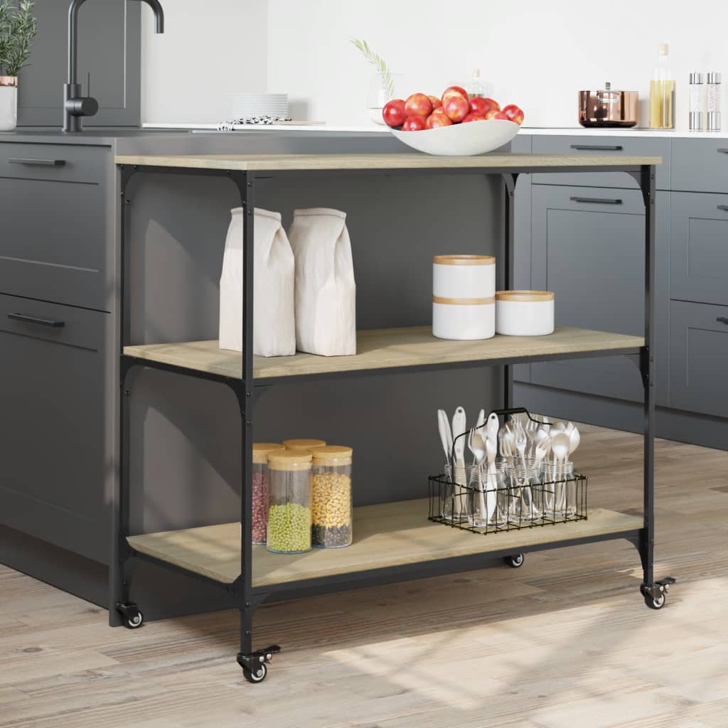 vidaXL Kitchen Trolley Sonoma Oak 102x50x95 cm Engineered Wood