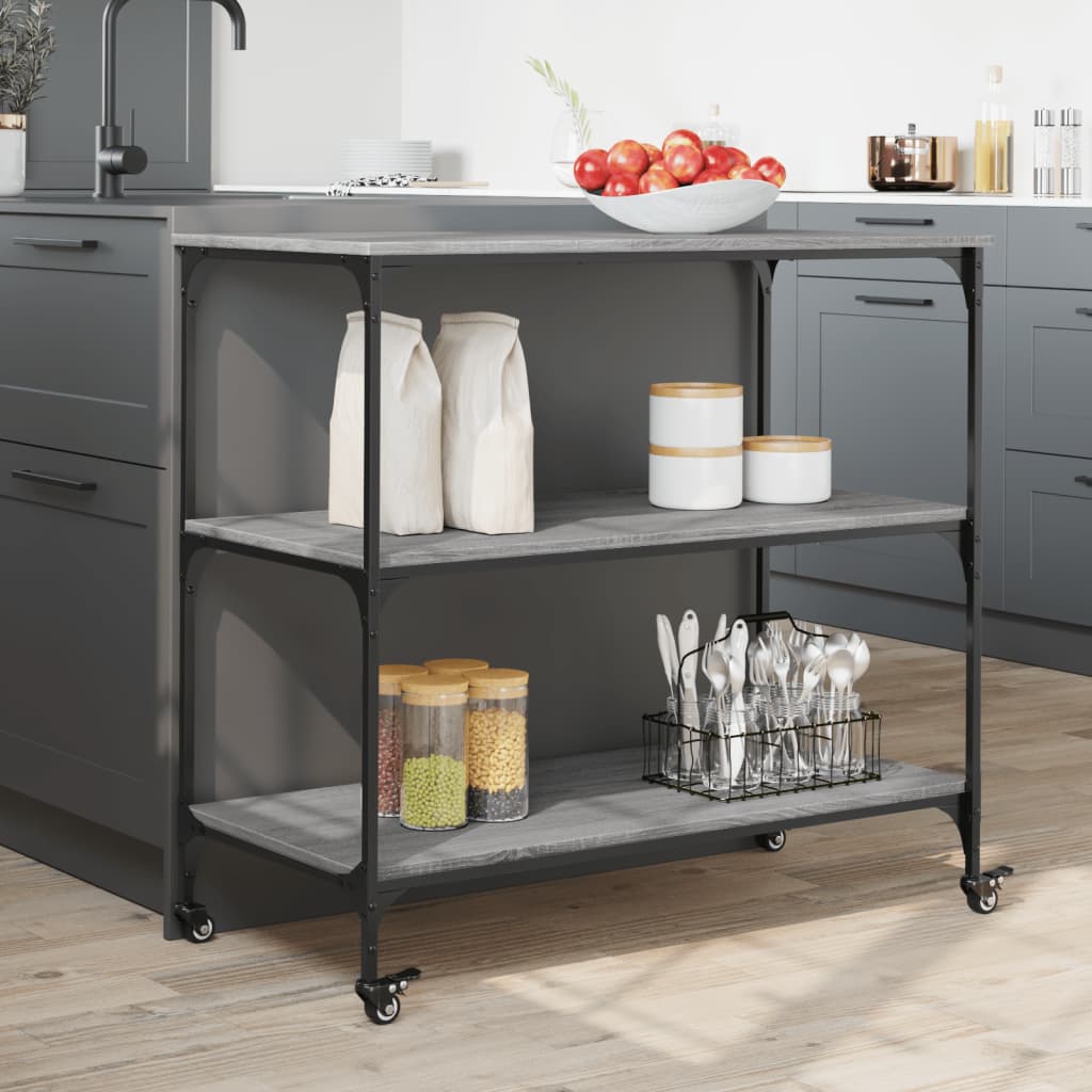 vidaXL Kitchen Trolley Grey Sonoma 102x50x95 cm Engineered Wood