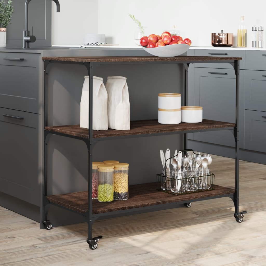 vidaXL Kitchen Trolley Brown Oak 102x50x95 cm Engineered Wood