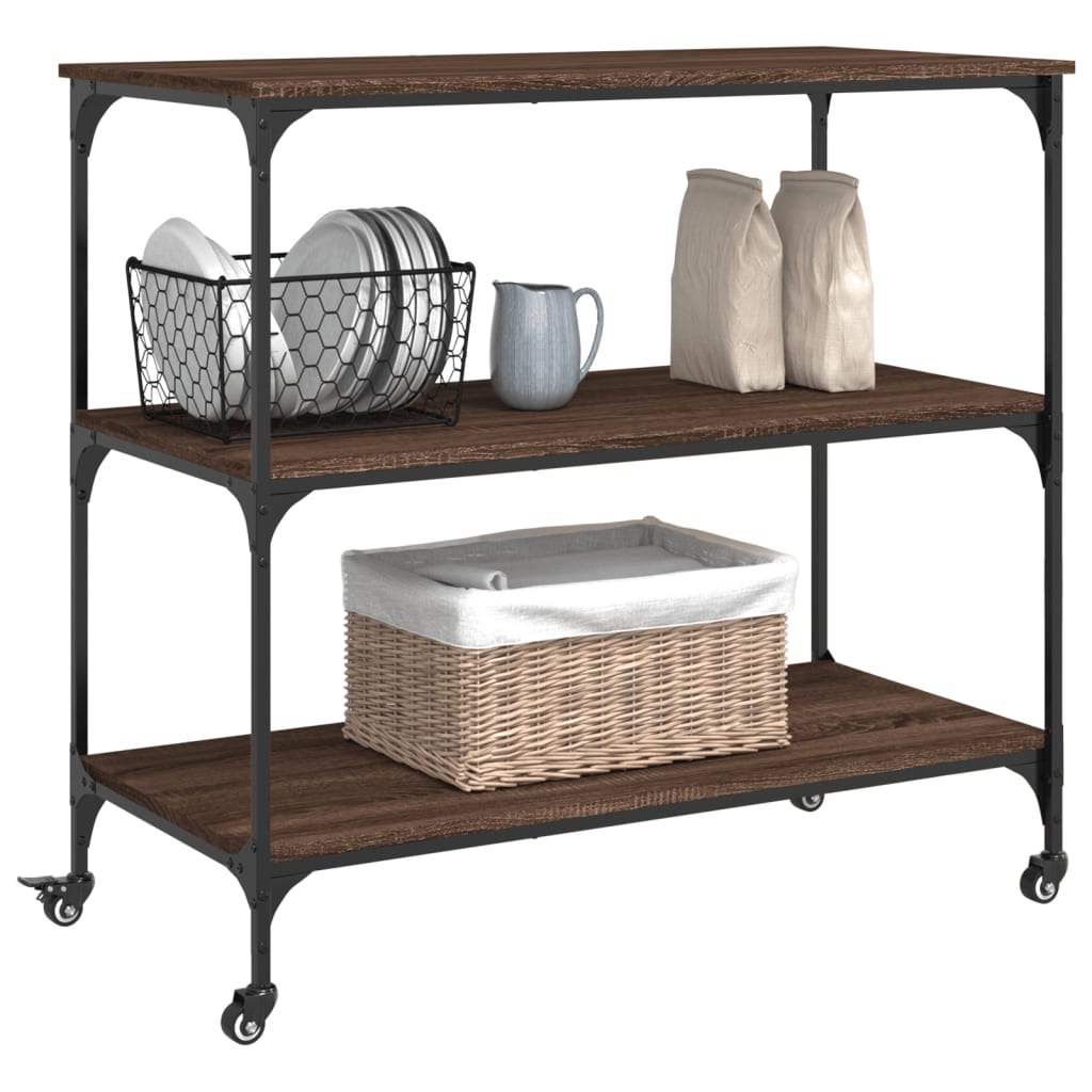 vidaXL Kitchen Trolley Brown Oak 102x50x95 cm Engineered Wood