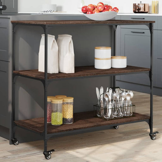 vidaXL Kitchen Trolley Brown Oak 102x50x95 cm Engineered Wood