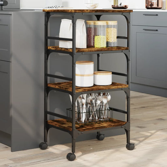 vidaXL Kitchen Trolley Smoked Oak 45x35x89.5 cm Engineered Wood