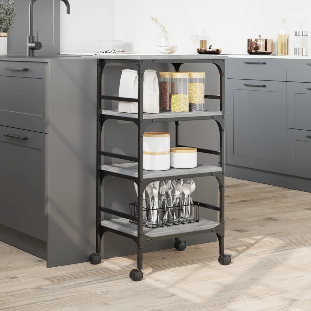 vidaXL Kitchen Trolley Grey Sonoma 45x35x89.5 cm Engineered Wood