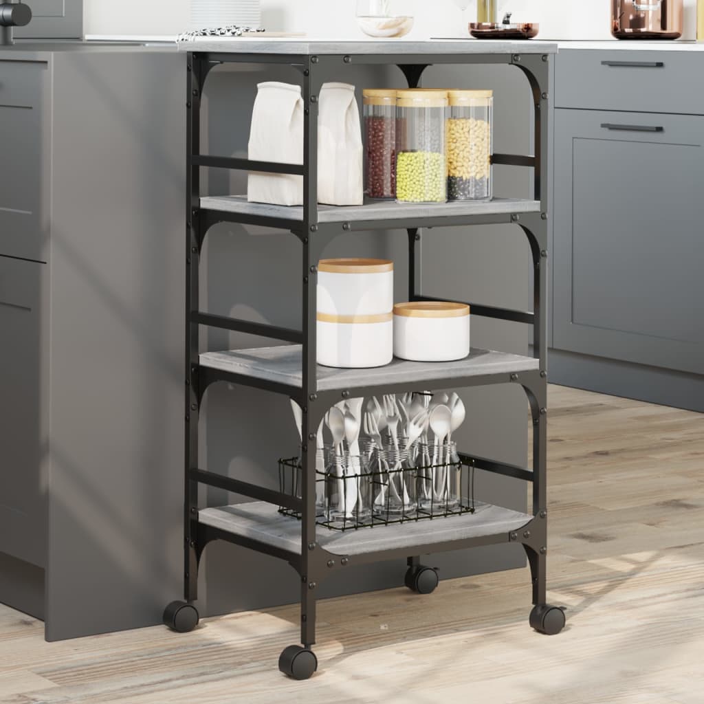 vidaXL Kitchen Trolley Grey Sonoma 45x35x89.5 cm Engineered Wood