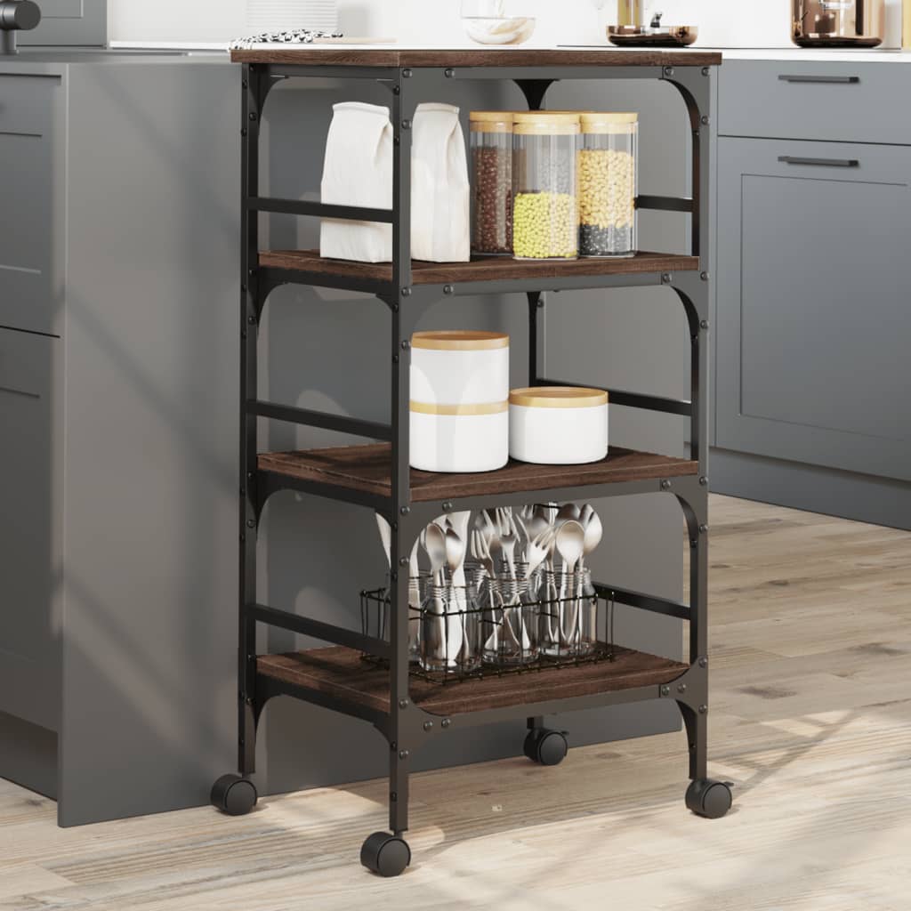 vidaXL Kitchen Trolley Brown Oak 45x35x89.5 cm Engineered Wood