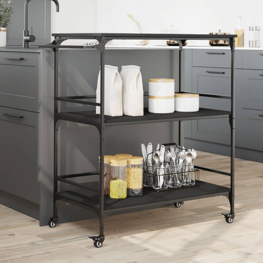 vidaXL Kitchen Trolley Black 100.5x50x105 cm Engineered Wood