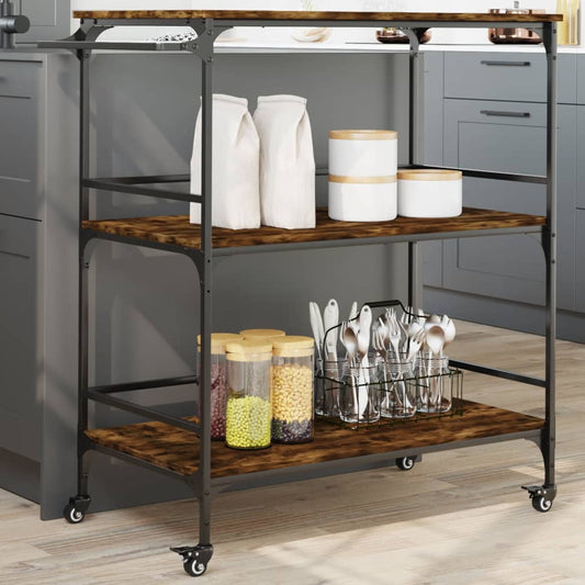 vidaXL Kitchen Trolley Smoked Oak 100.5x50x105 cm Engineered Wood