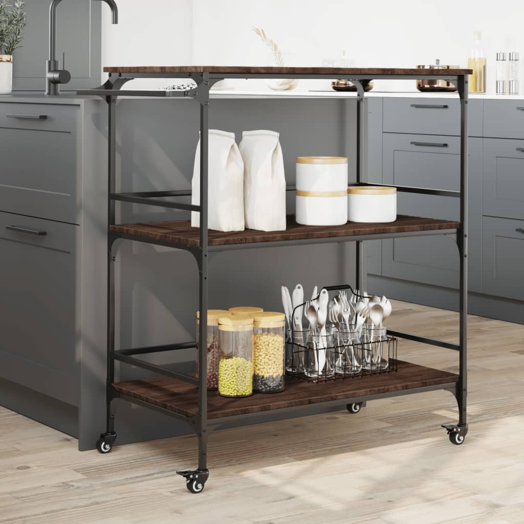 Kitchen Trolley Brown Oak 100,5x50x105 cm Engineered Wood