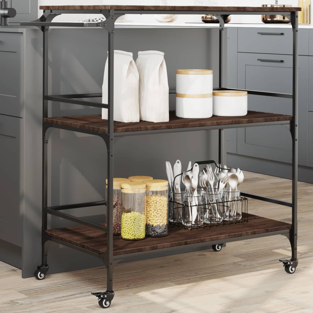 vidaXL Kitchen Trolley Brown Oak 100.5x50x105 cm Engineered Wood