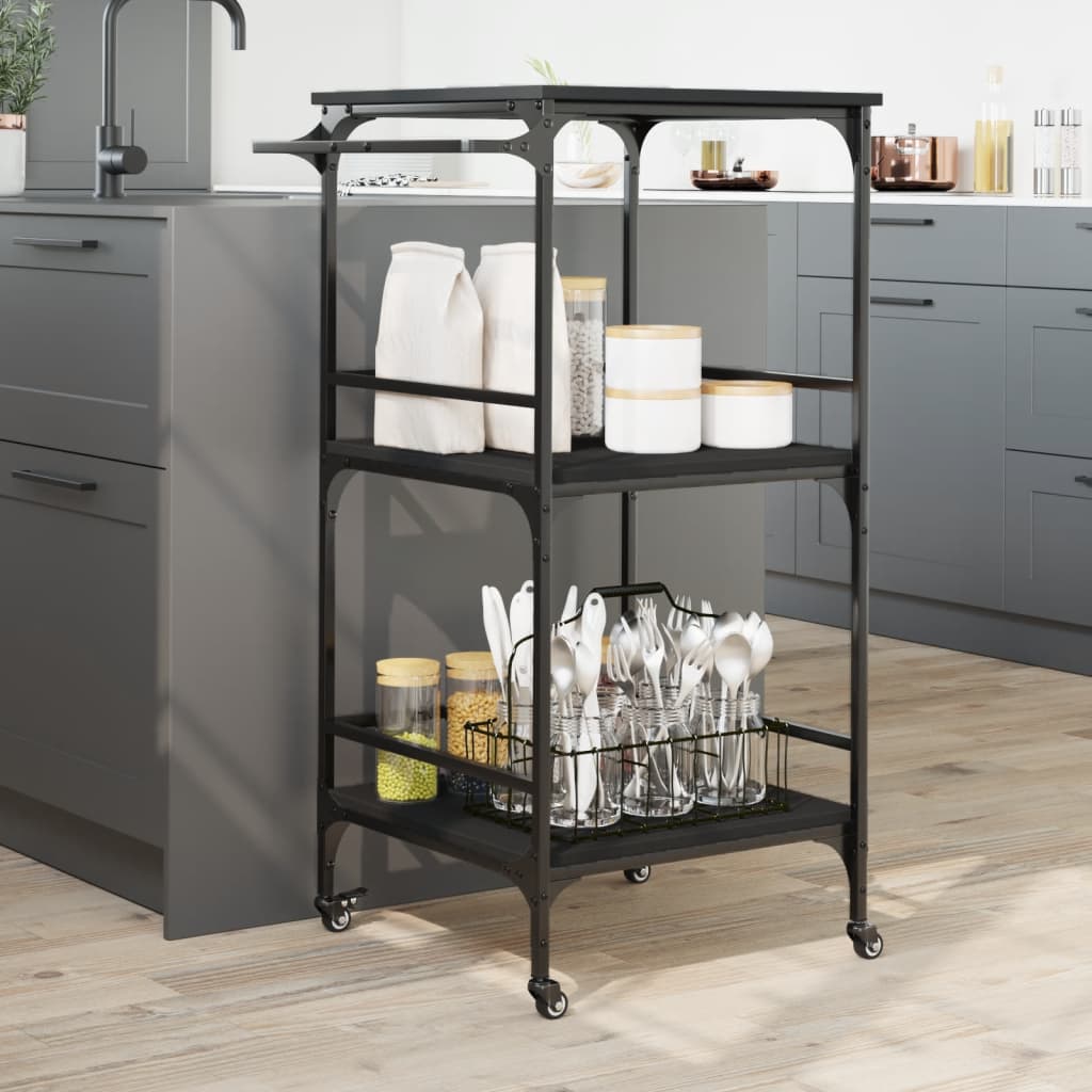 vidaXL Kitchen Trolley Black 60.5x50x105 cm Engineered Wood