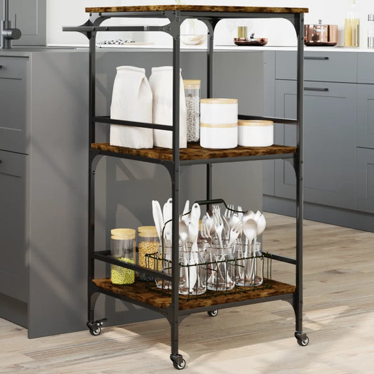 vidaXL Kitchen Trolley Smoked Oak 60.5x50x105 cm Engineered Wood