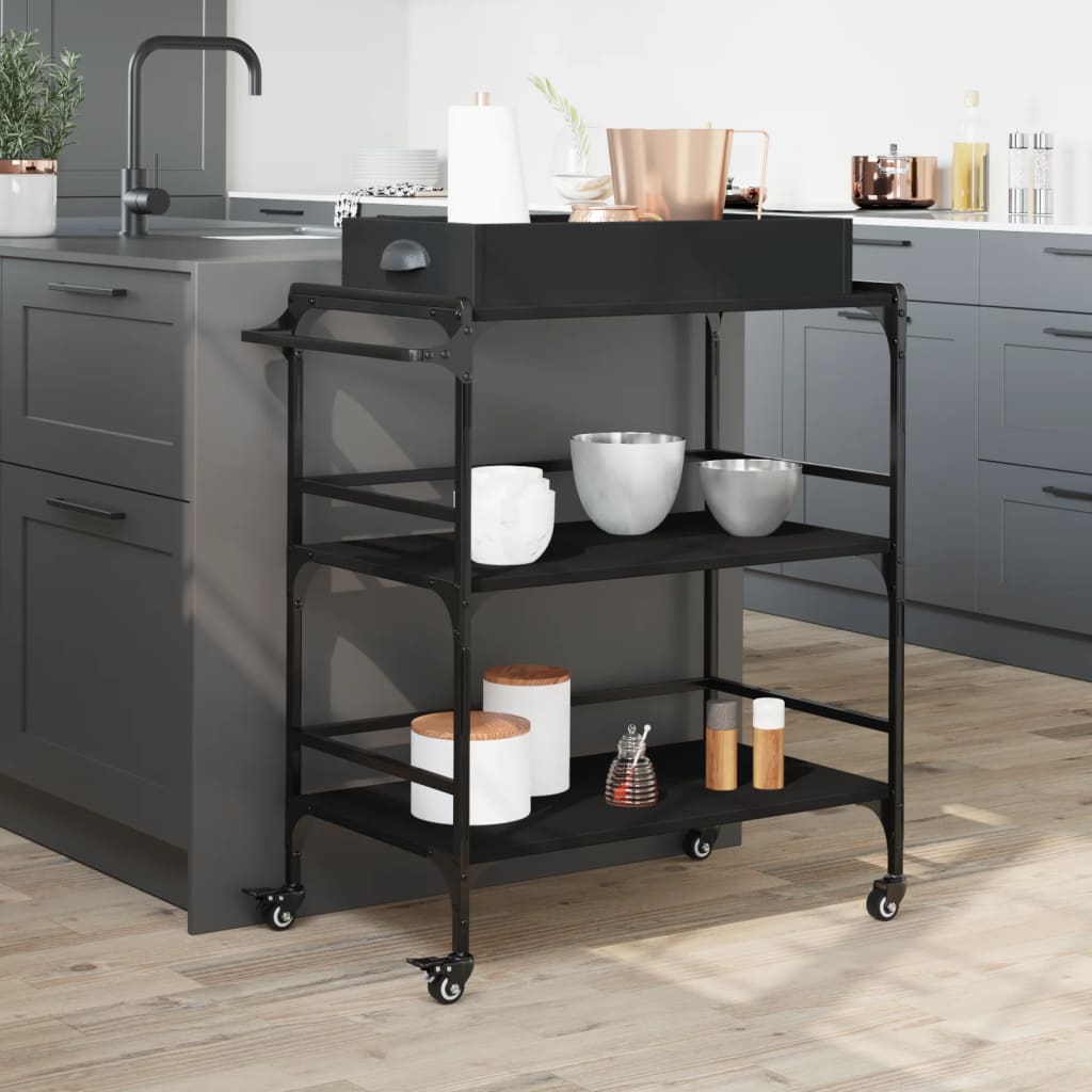 Kitchen Trolley Black 81,5x41x92,5 cm Engineered Wood