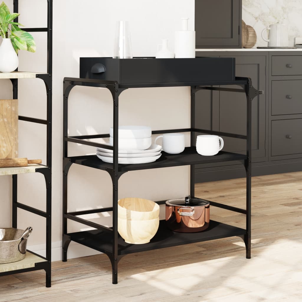 vidaXL Kitchen Trolley Black 81.5x41x92.5 cm Engineered Wood