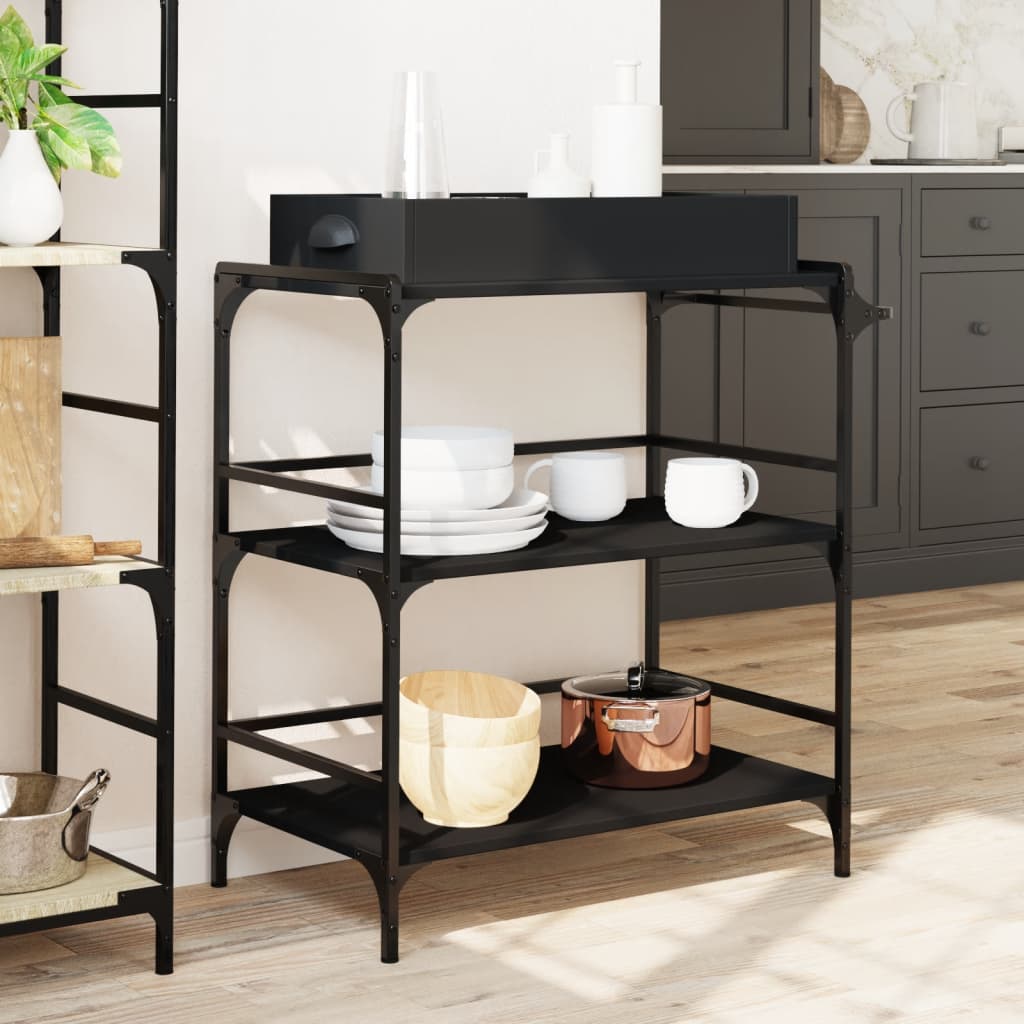 Kitchen Trolley Black 81,5x41x92,5 cm Engineered Wood