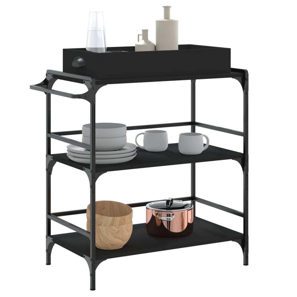 Kitchen Trolley Black 81,5x41x92,5 cm Engineered Wood