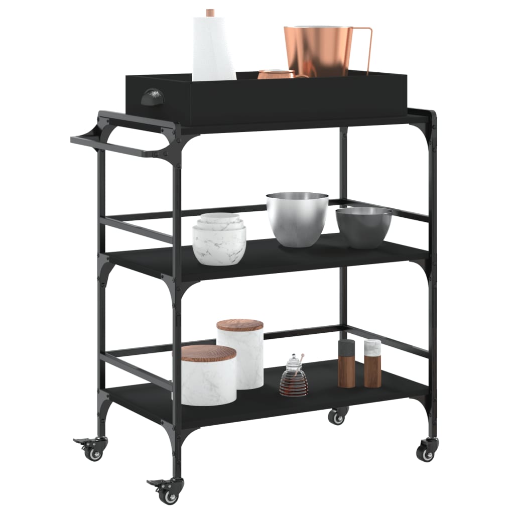 Kitchen Trolley Black 81,5x41x92,5 cm Engineered Wood