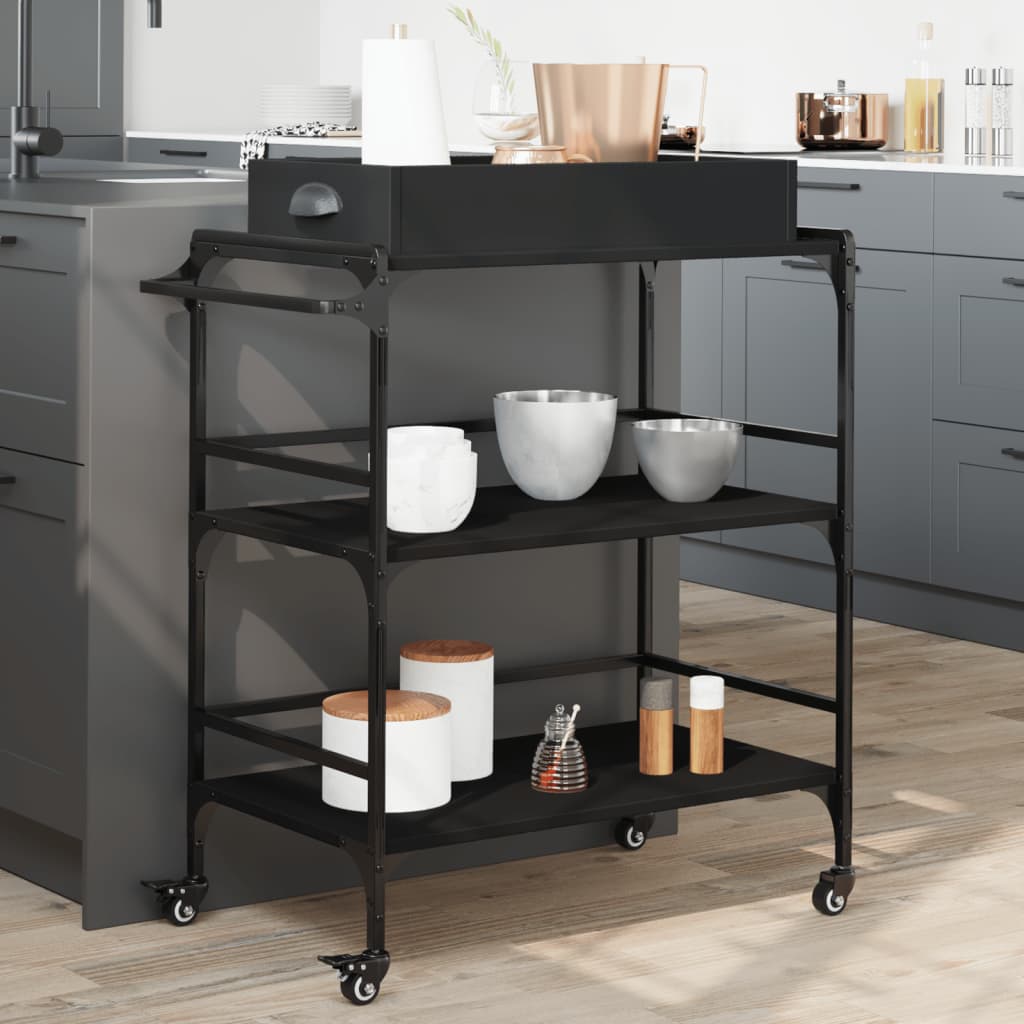 Kitchen Trolley Black 81,5x41x92,5 cm Engineered Wood