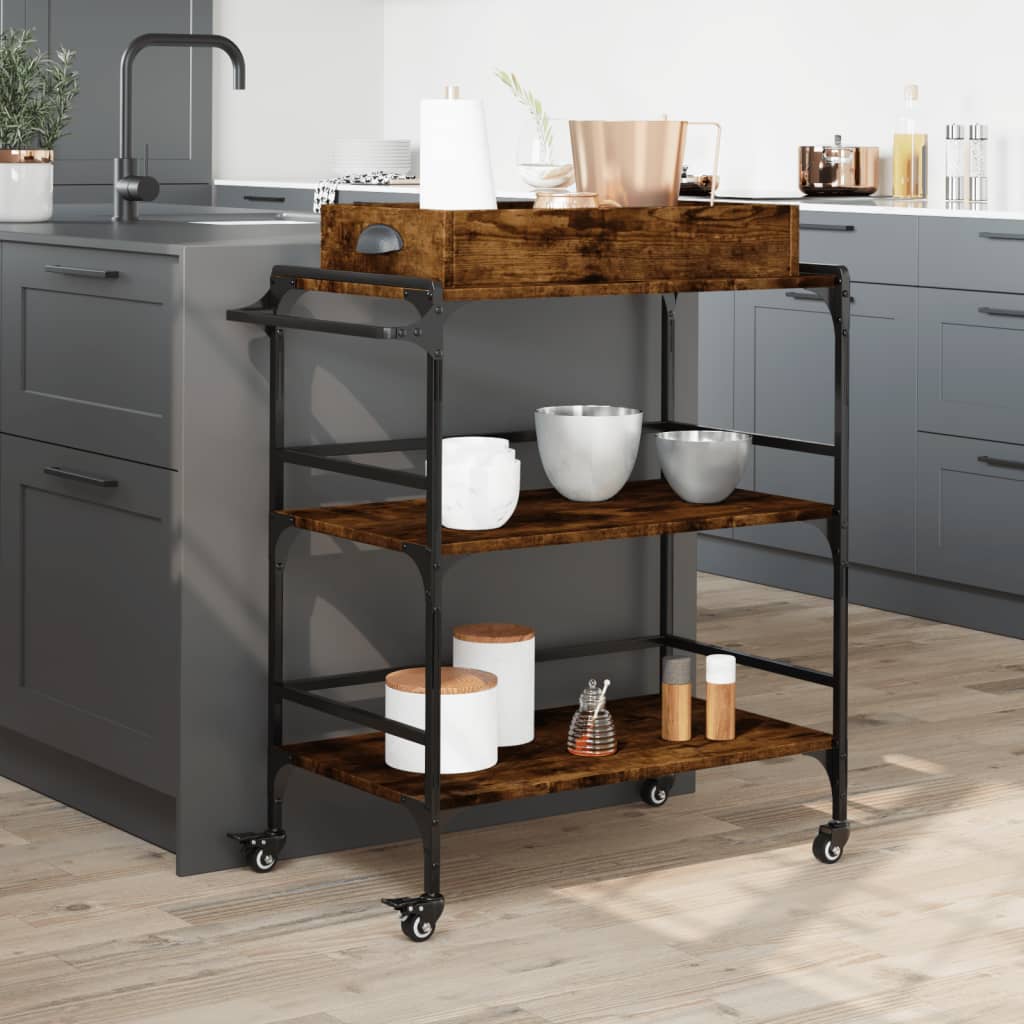 vidaXL Kitchen Trolley Smoked Oak 81.5x41x92.5 cm Engineered Wood