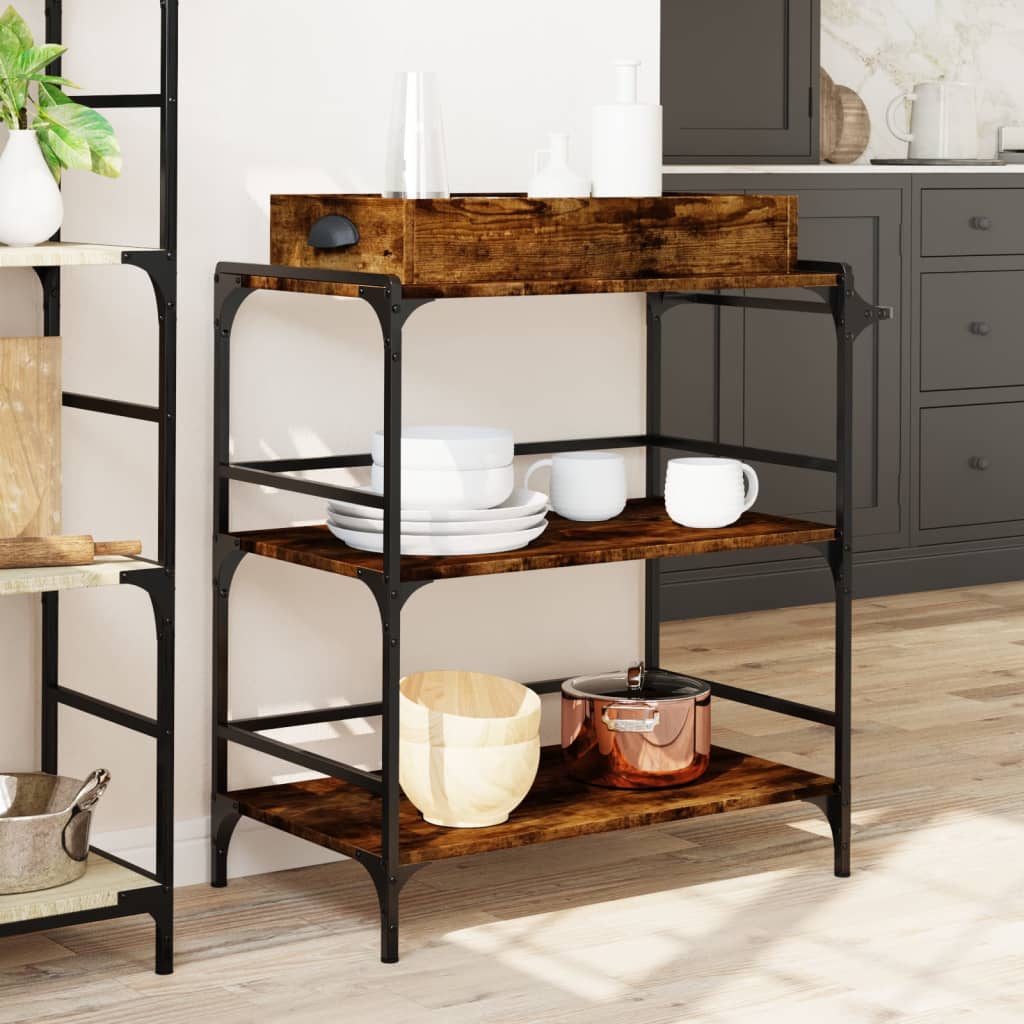 vidaXL Kitchen Trolley Smoked Oak 81.5x41x92.5 cm Engineered Wood